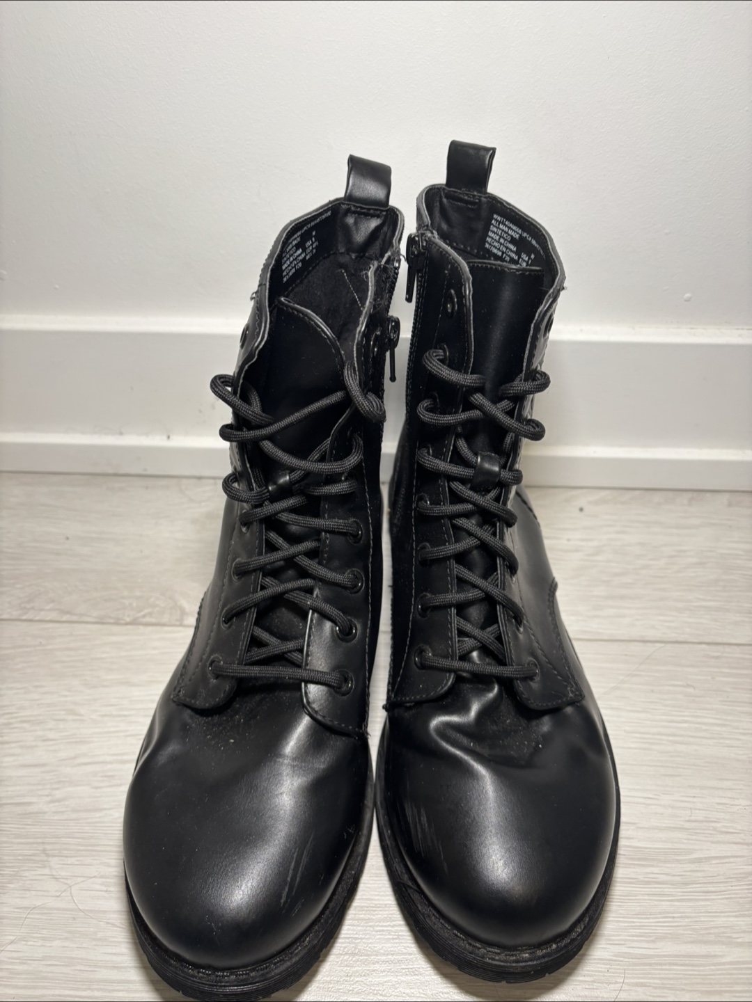 EDGY & COMFORTABLE: Black Faux Leather Combat Boots
