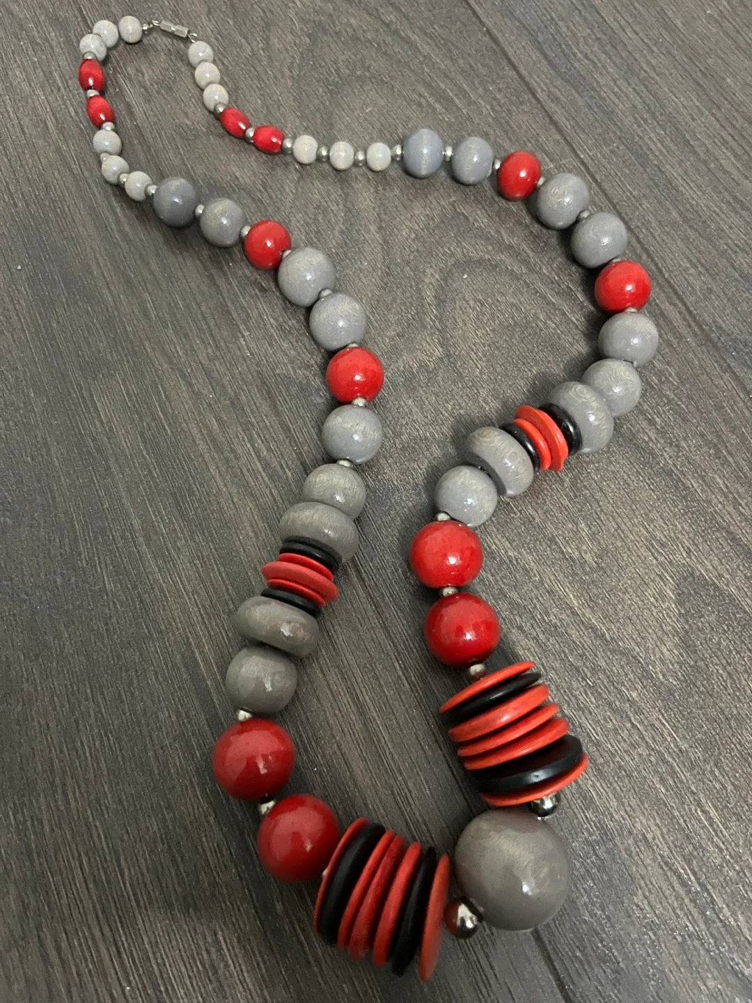 Red & Grey Beaded Necklace