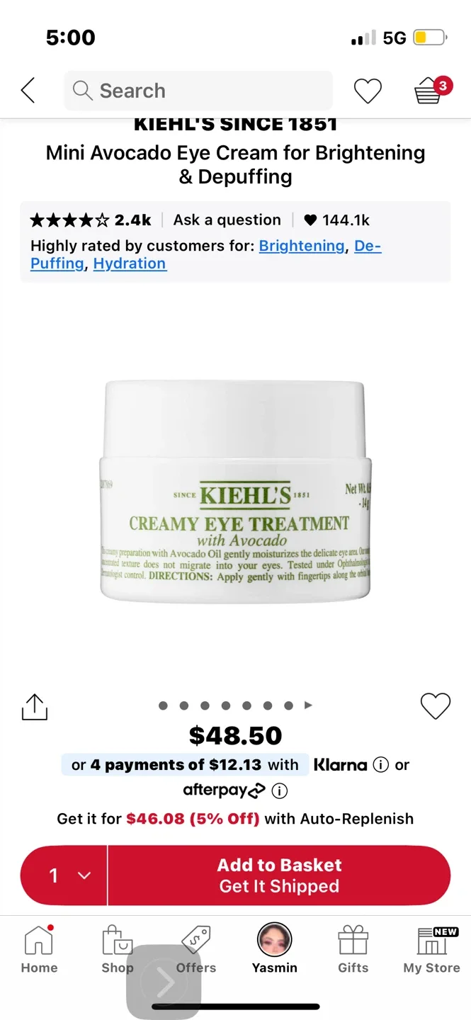 Kiehl's Mini Avocado Eye Cream for Brightening & Depuffing