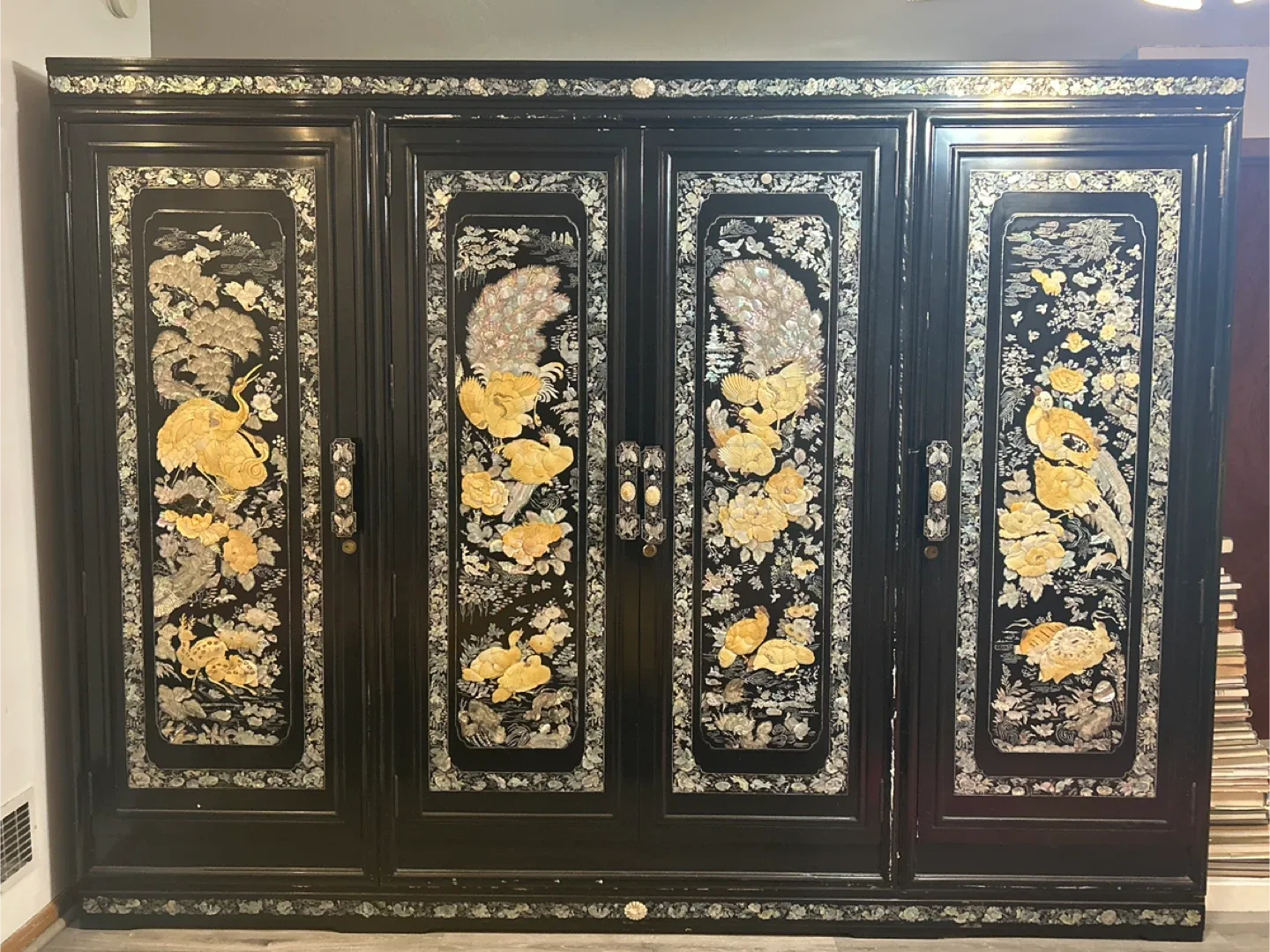 KOREAN FURNITURE-BLACK LACQUER WITH MOP WARDROBE CABINET