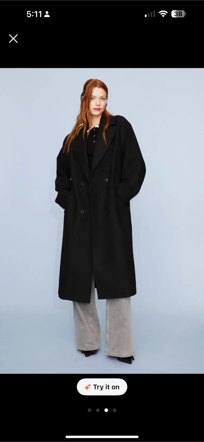 New H&M Double-breasted Black Coat - Size S image indicator(3)