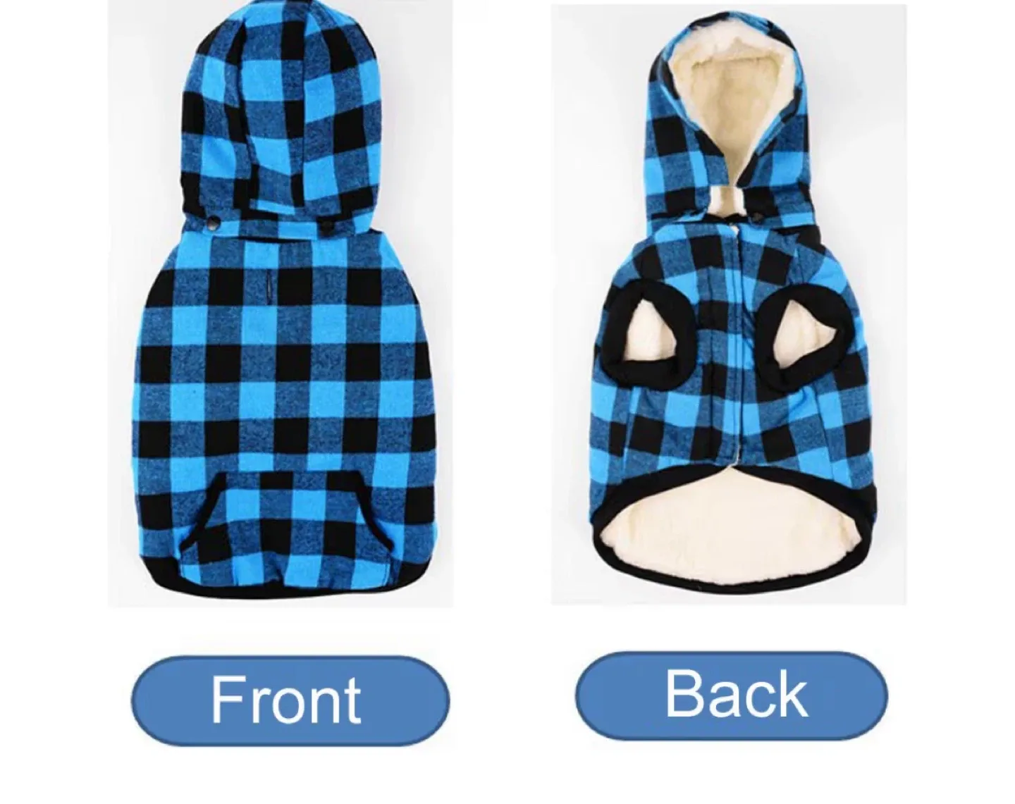 Blue & Black Plaid Dog Hoodie - Size S image indicator(3)