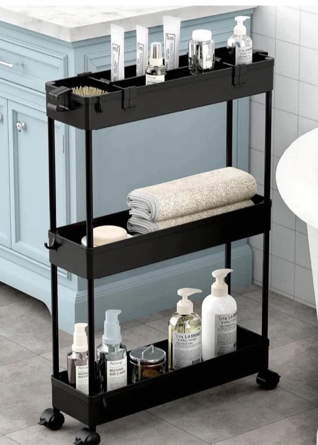 Black 3-Tier Rolling Cart