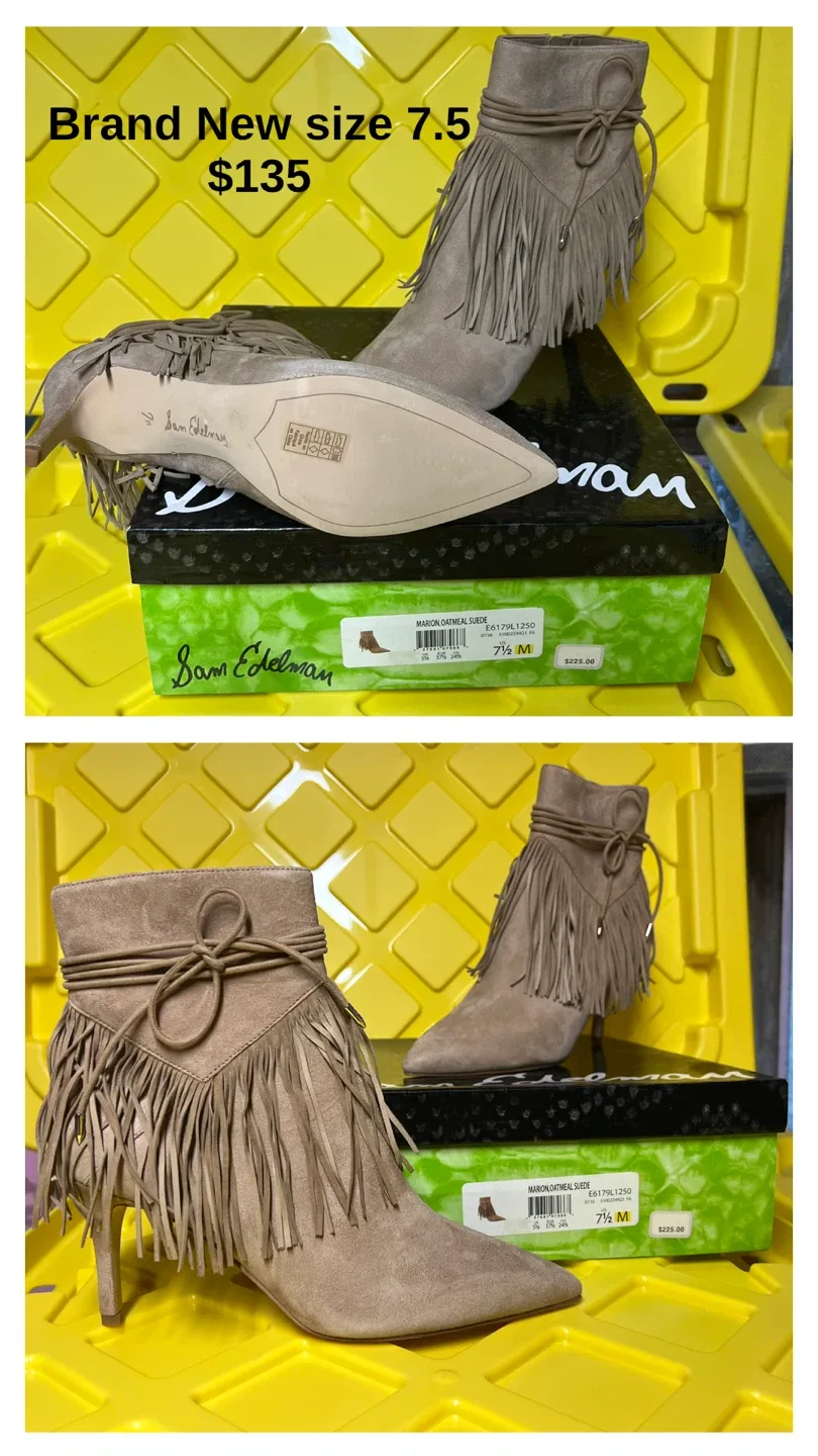 Brand New Sam Edelman Marion Oatmeal Suede Boots - Size 7.5