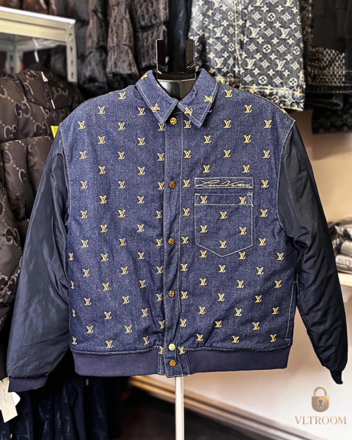 LV Upcycled Denim Varsity Jacket