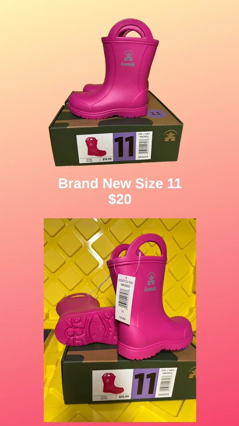 Brand New Kamik Pink Rain Boots - Size 11