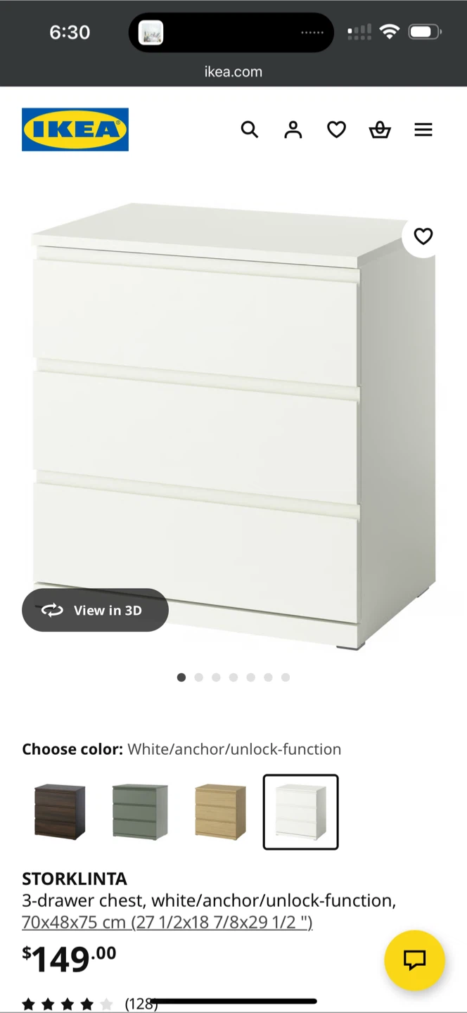 IKEA STORLINTA White 3-Drawer Chest