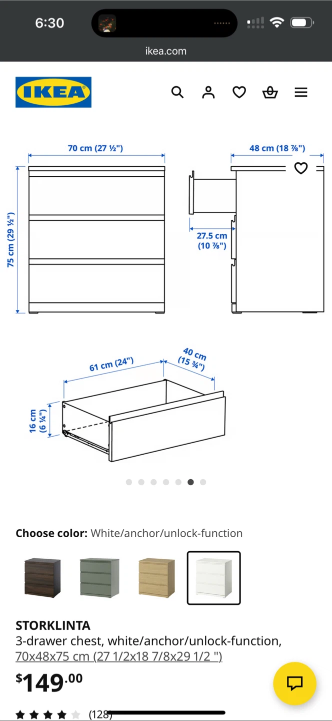 IKEA STORLINTA White 3-Drawer Chest - photo 3