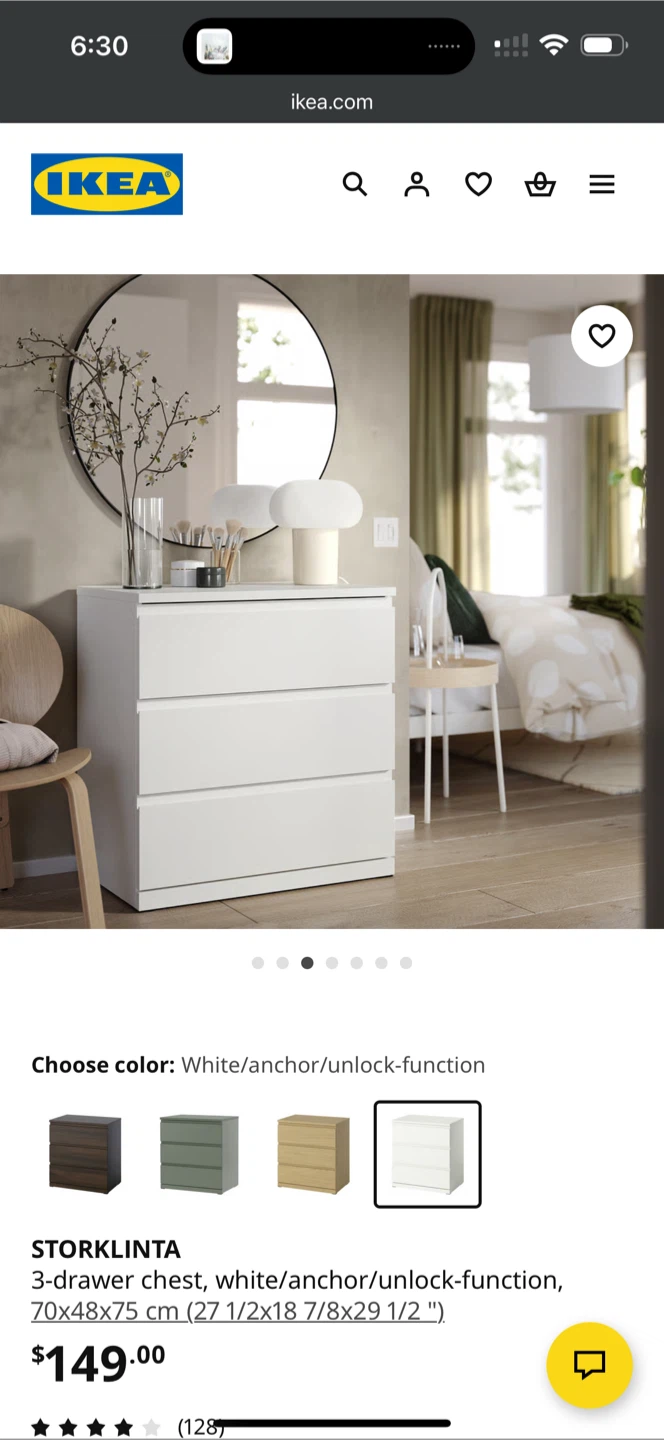 IKEA STORLINTA White 3-Drawer Chest - photo 2