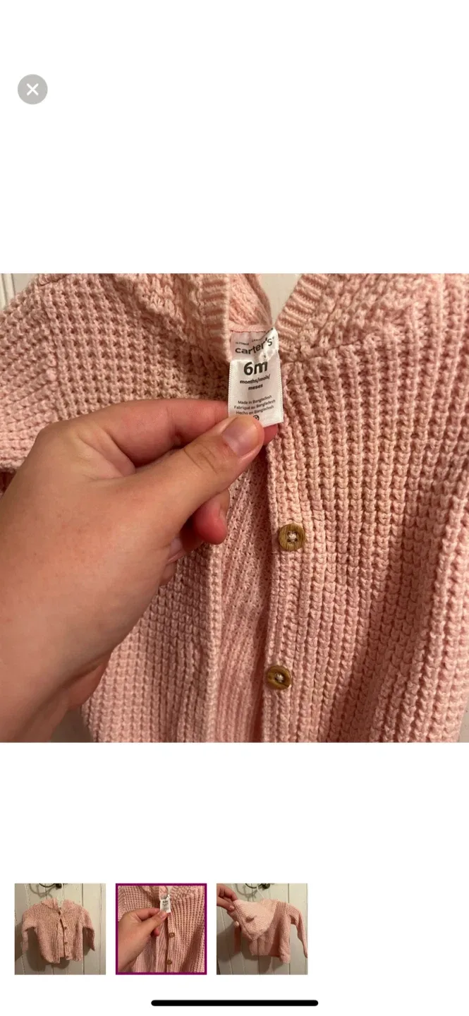 Carter's 6M Pink Knit Baby Cardigan image indicator(2)