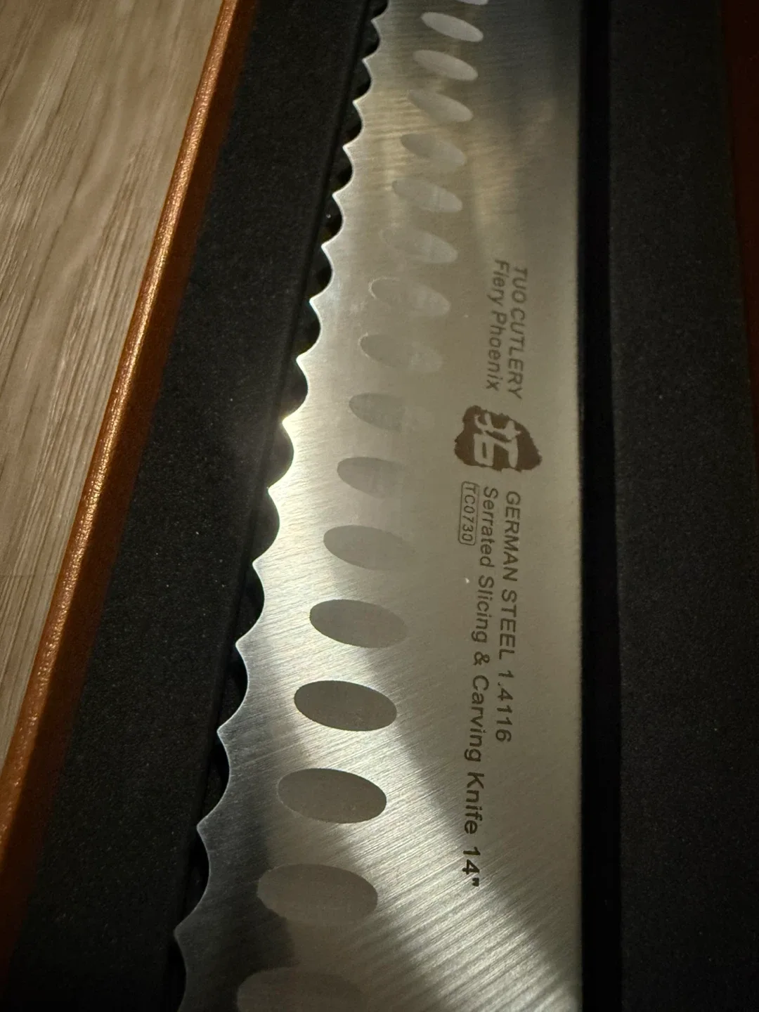 TUO Cutlery Fiery Phoenix Serrated Slicing Knife 14" image indicator(3)