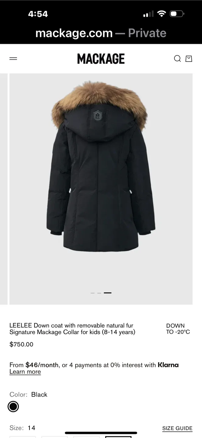 Mackage LEELEE Down Coat - Size 14