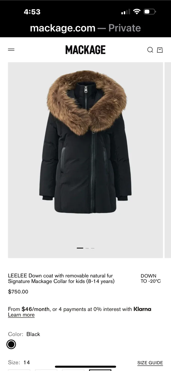 Mackage LEELEE Down Coat - Size 14 image indicator(2)