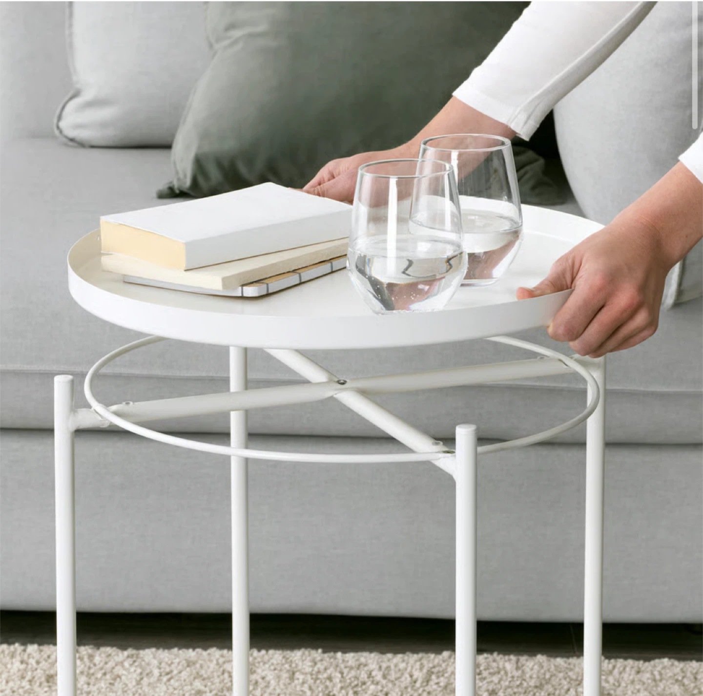 IKEA Metal White Round Side Table - photo 3