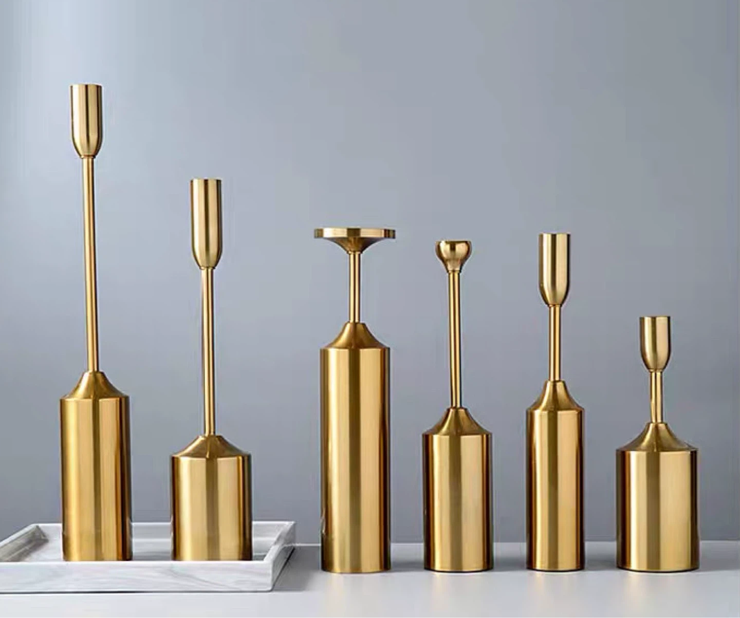 Gold Metal Candle Holders - Set of 6