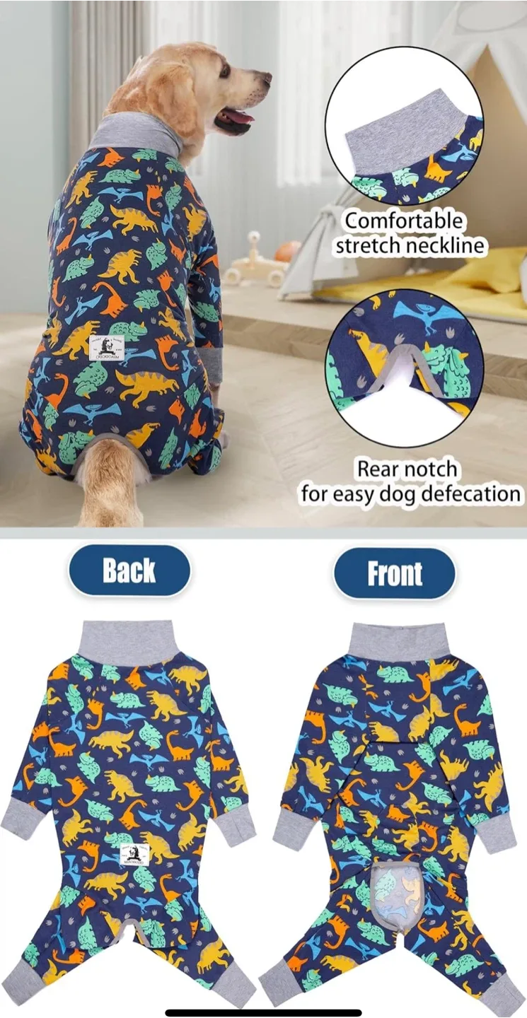 Dinosaur Print Dog Pajamas for M to L size breeds image indicator(8)