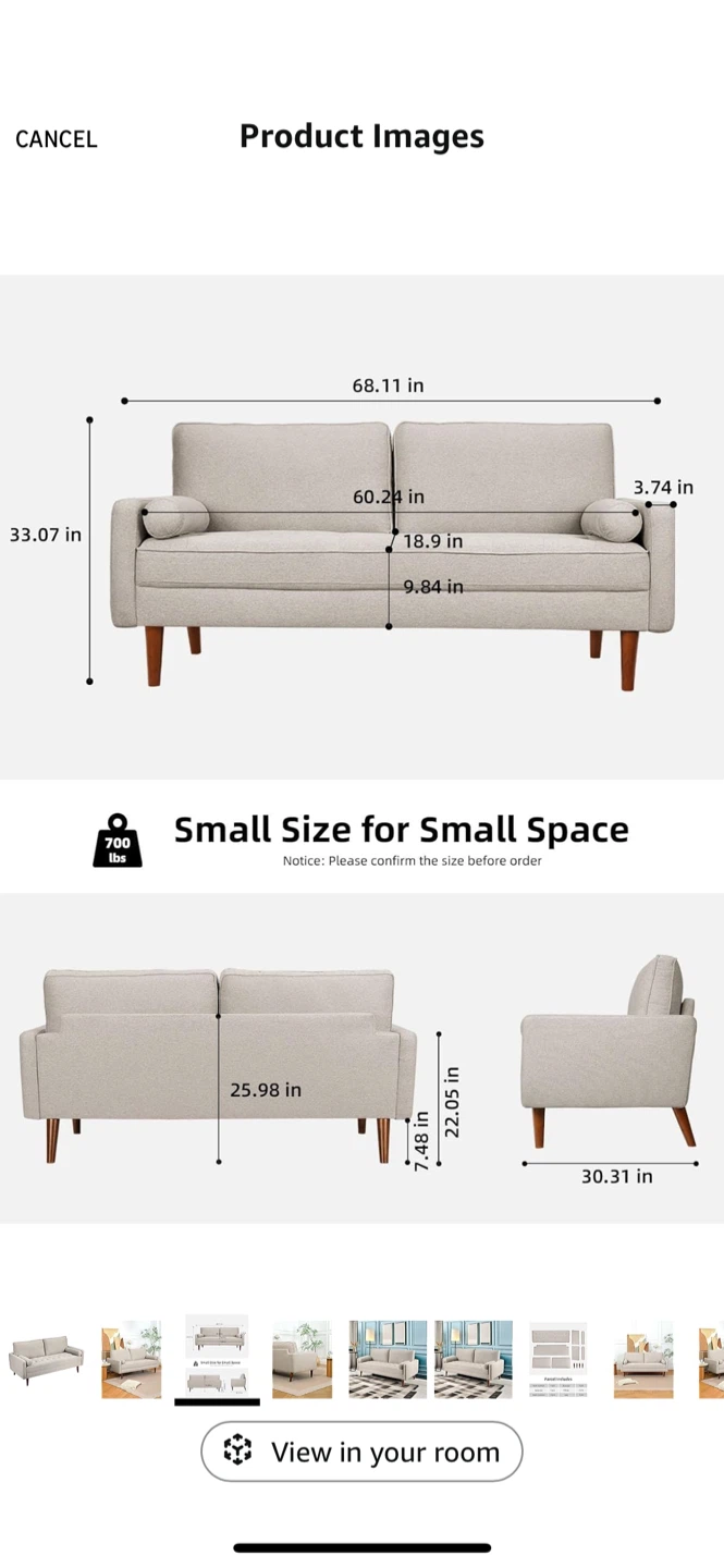 Small Sofa for Small Space - 68.11 in - photo 2
