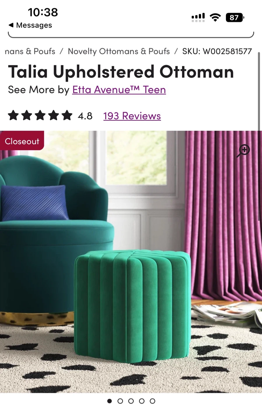 Etta Avenue Teen Talia Upholstered Ottoman - Green