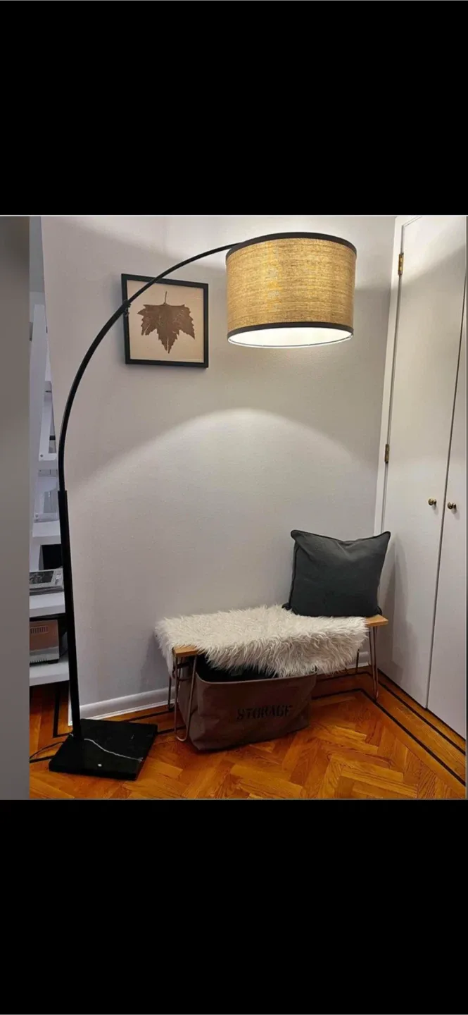 Arc Floor Lamp with Woven Shade