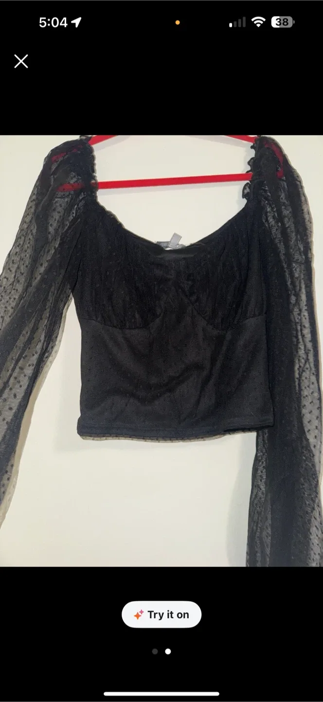 Charlotte Russe Black Swiss Dotted Mesh Crop Top - Small image indicator(3)