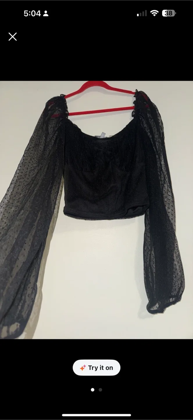 Charlotte Russe Black Swiss Dotted Mesh Crop Top - Small image indicator(2)