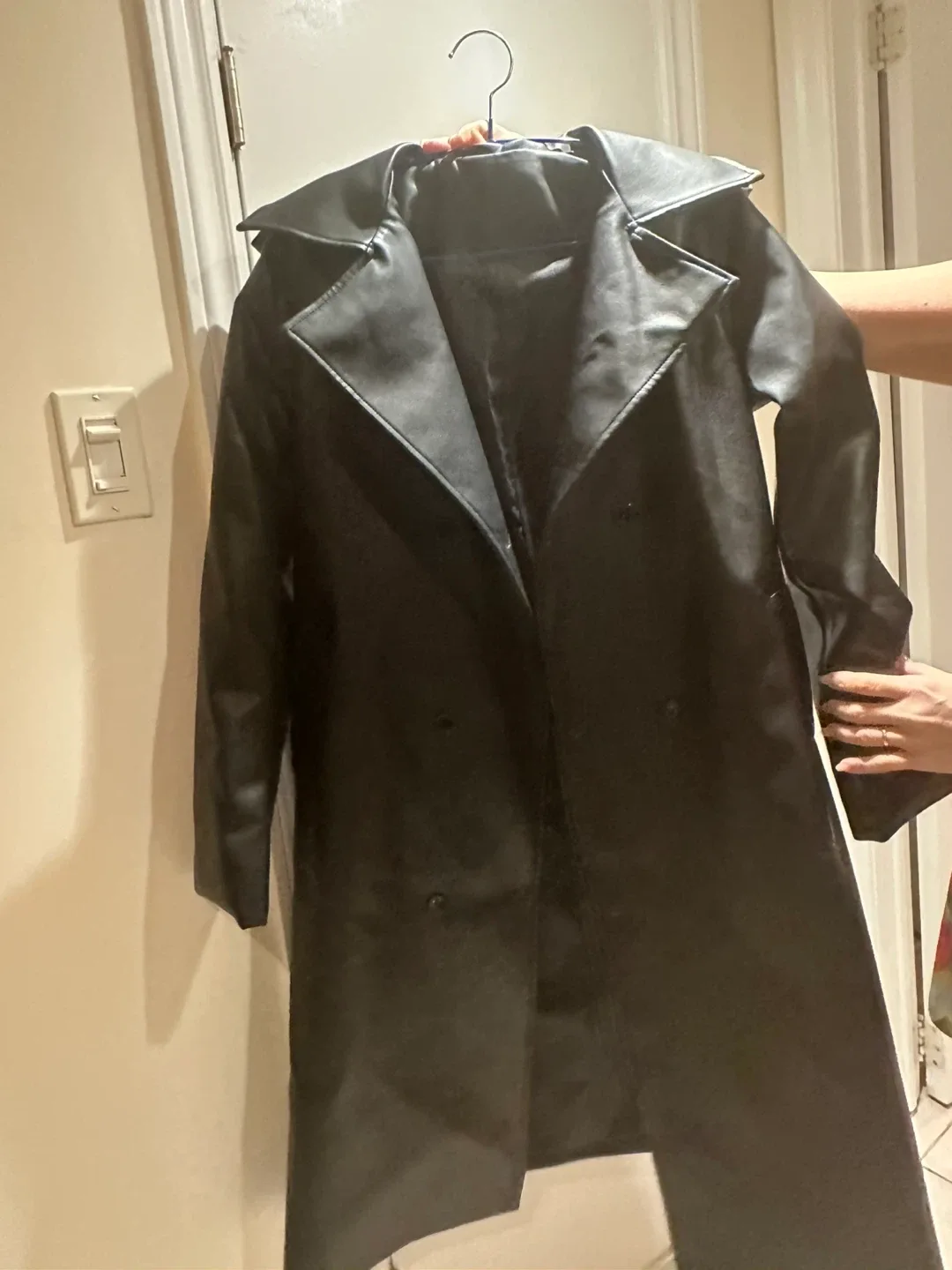 Black Faux Leather Trench Coat