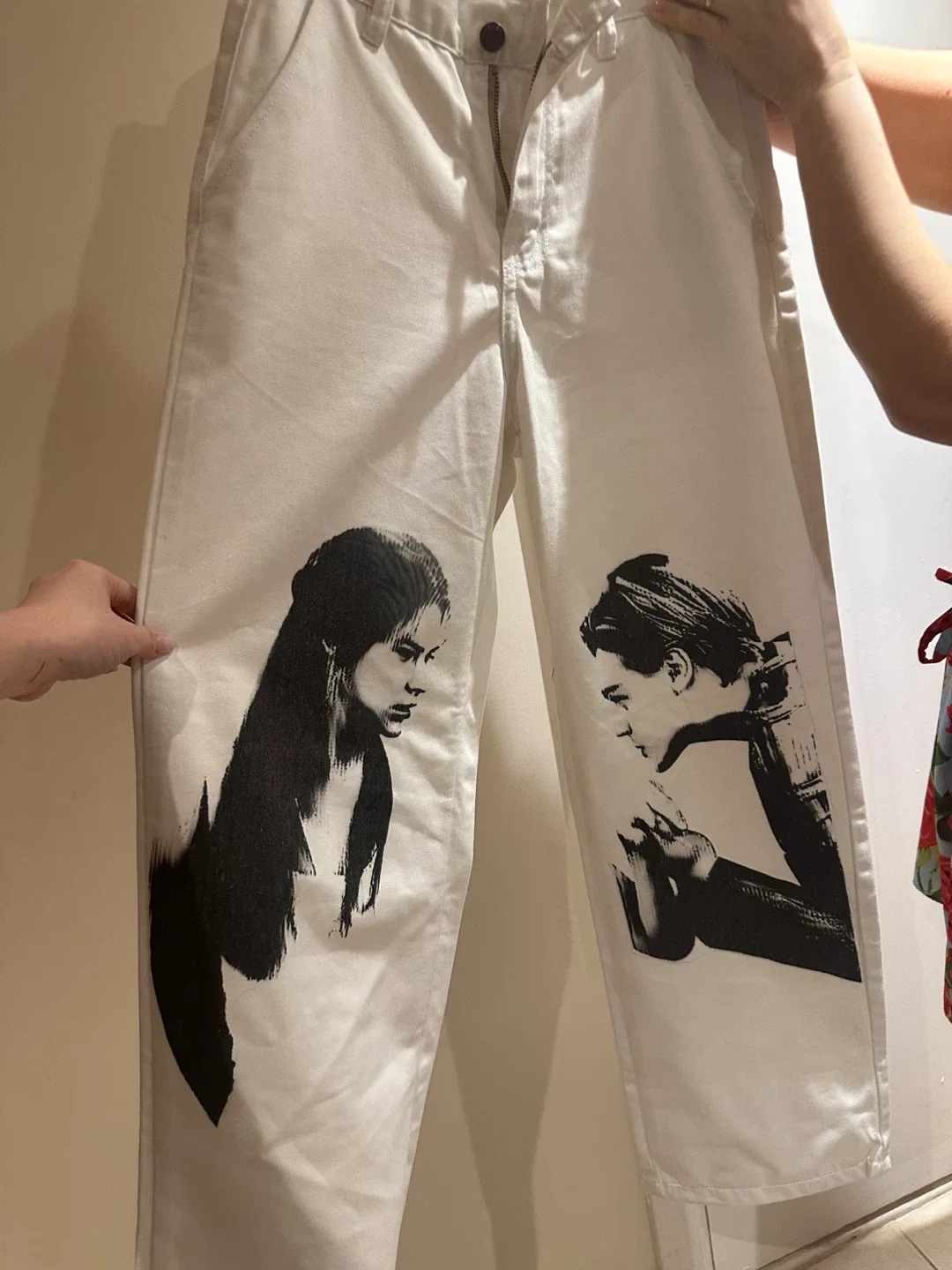 White Graphic Print Pants