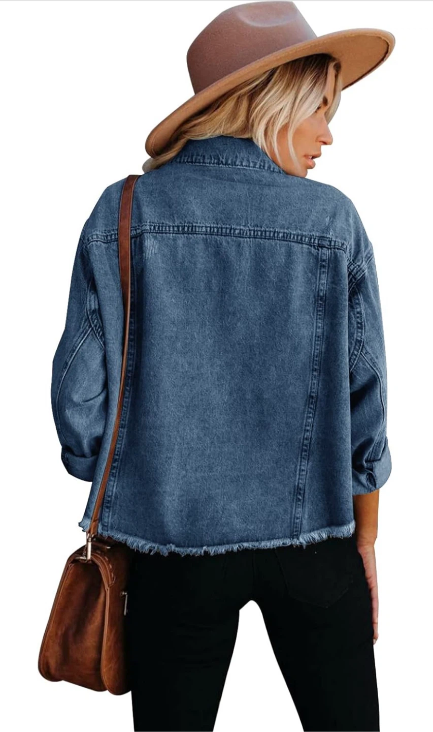 NEW! Cropped Cotton Short Mini Ripped Jean Denim Jacket - photo 2