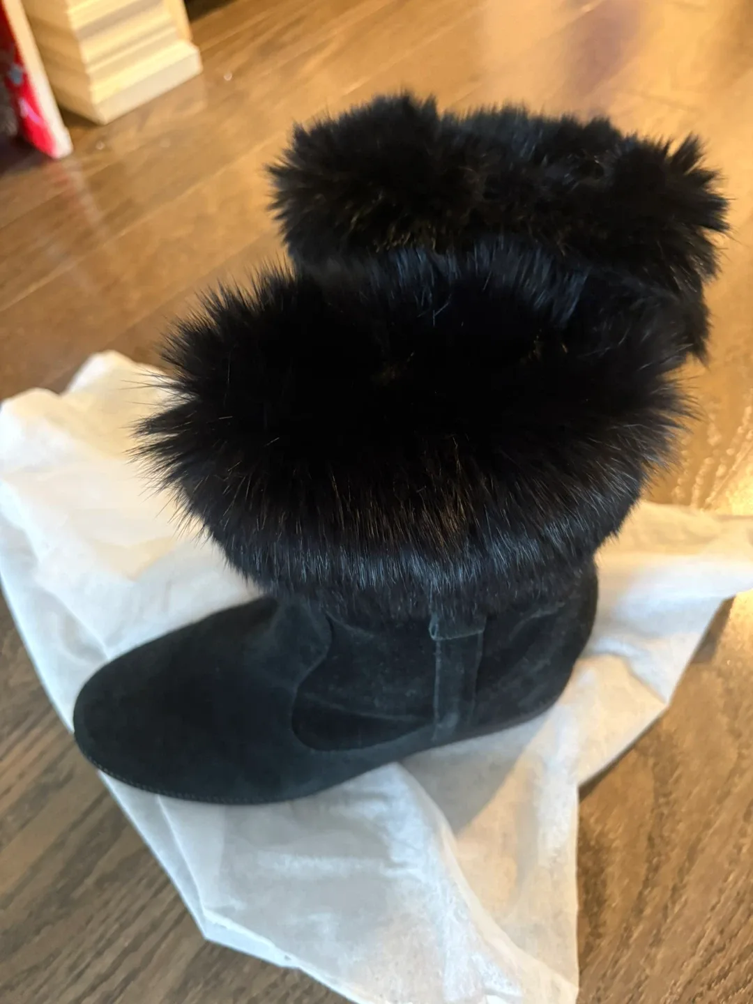 Schutz Black Suede Fur Trim Boots Size 9.5