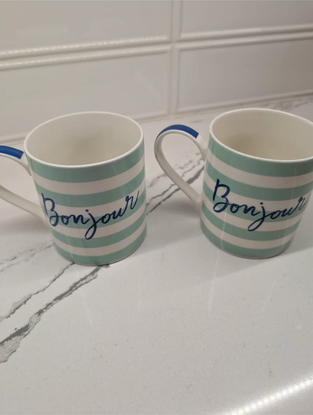 Set of 2 Bonjour Striped Mugs