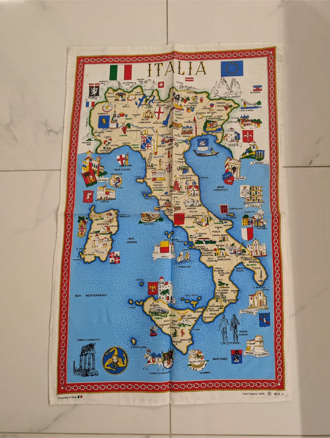 Italia Map Tea Towel - Cotton