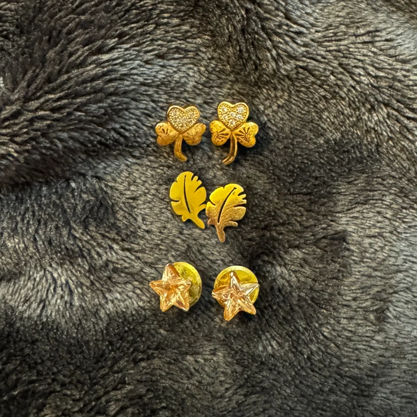 Gold Stud Earrings - Clover, Leaf, Star