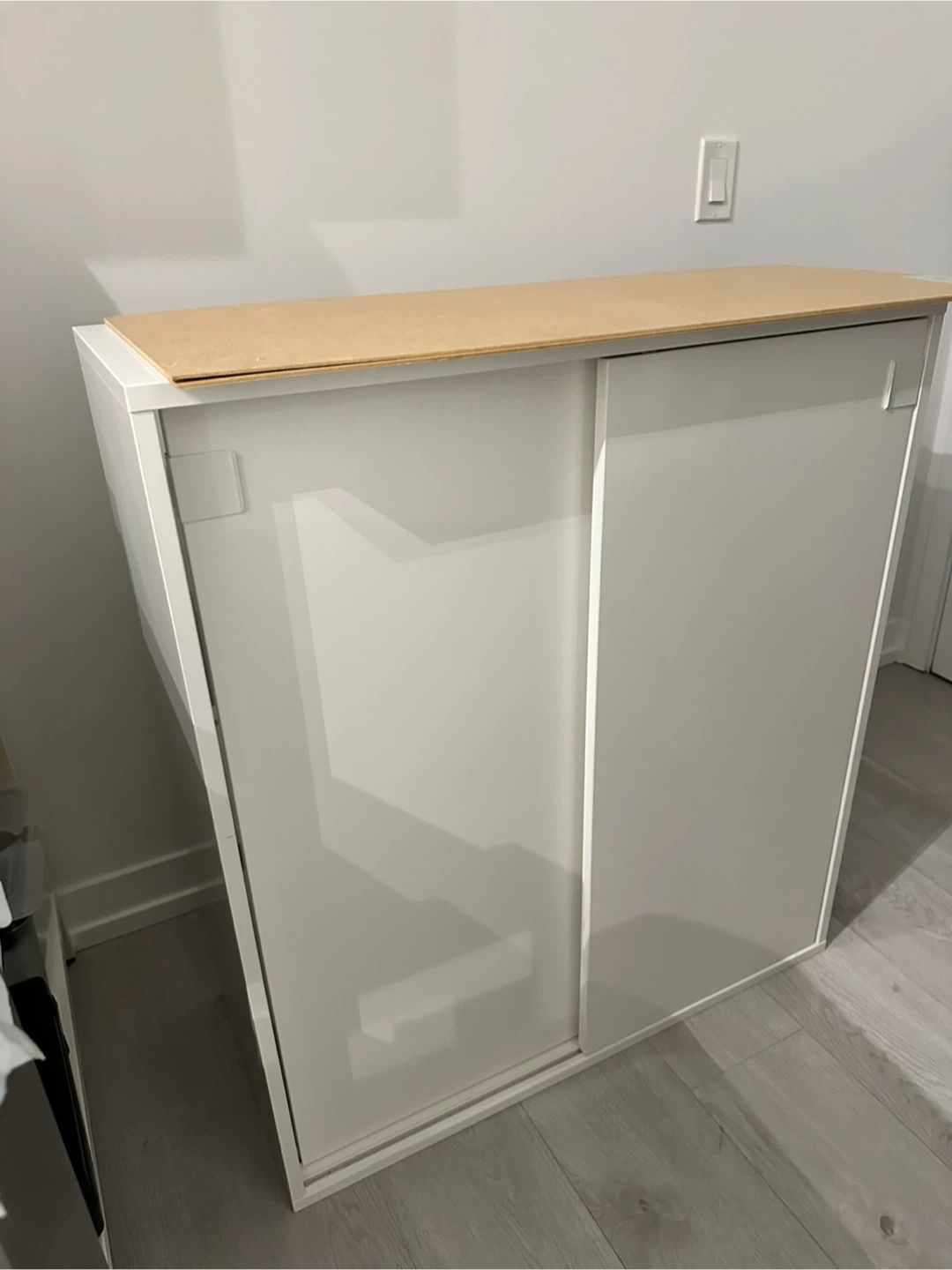 White Shoe Cabinet with Sliding Doors