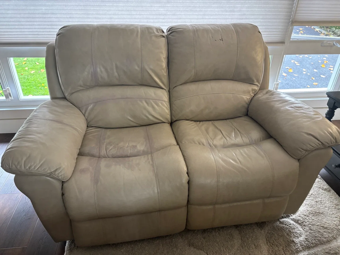 FREE Beige Leather Double Recliner Sofa image indicator(4)
