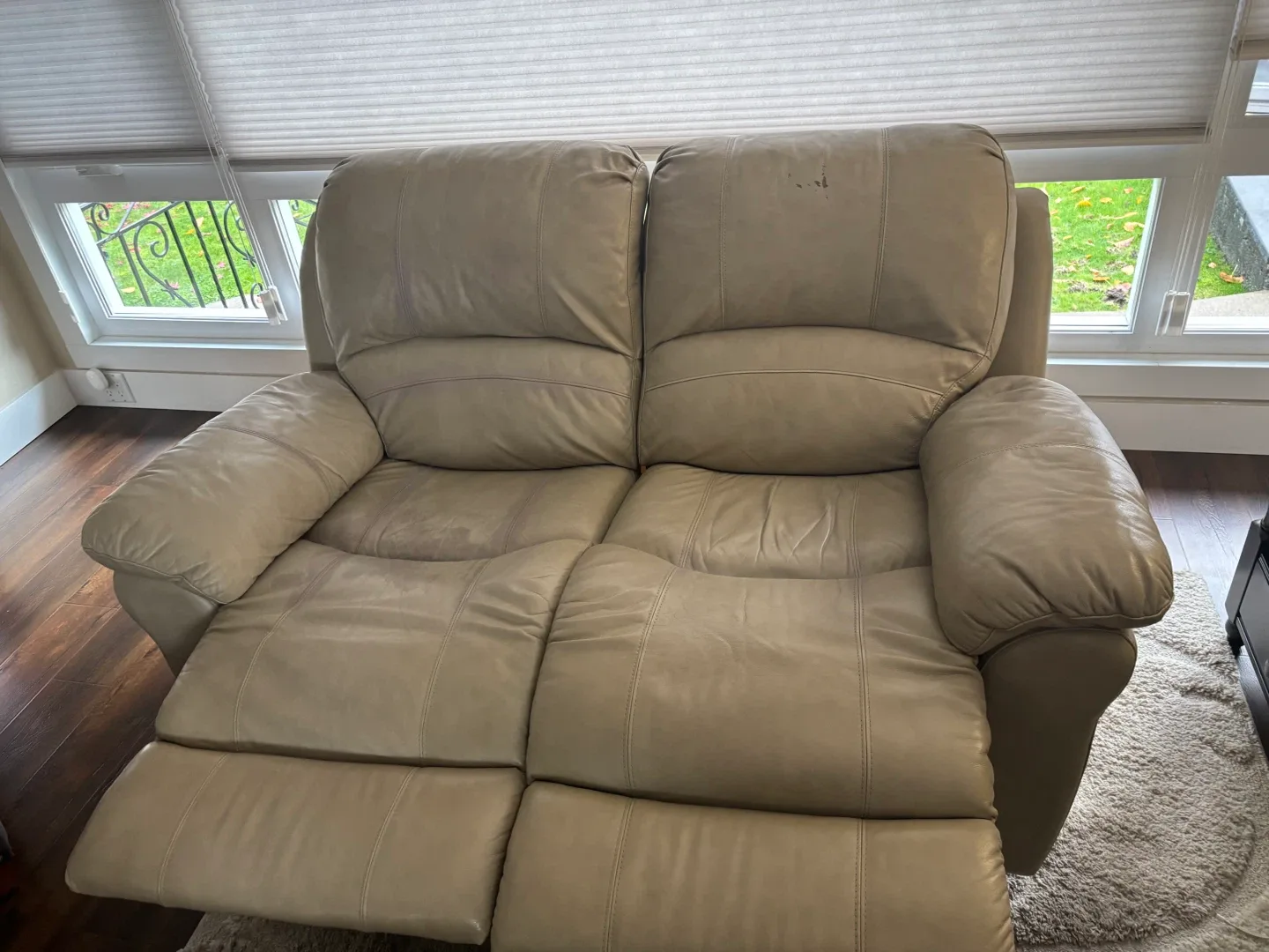 FREE Beige Leather Double Recliner Sofa image indicator(2)