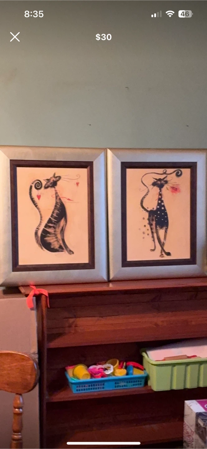 Framed Cat Art Prints - Set of 2