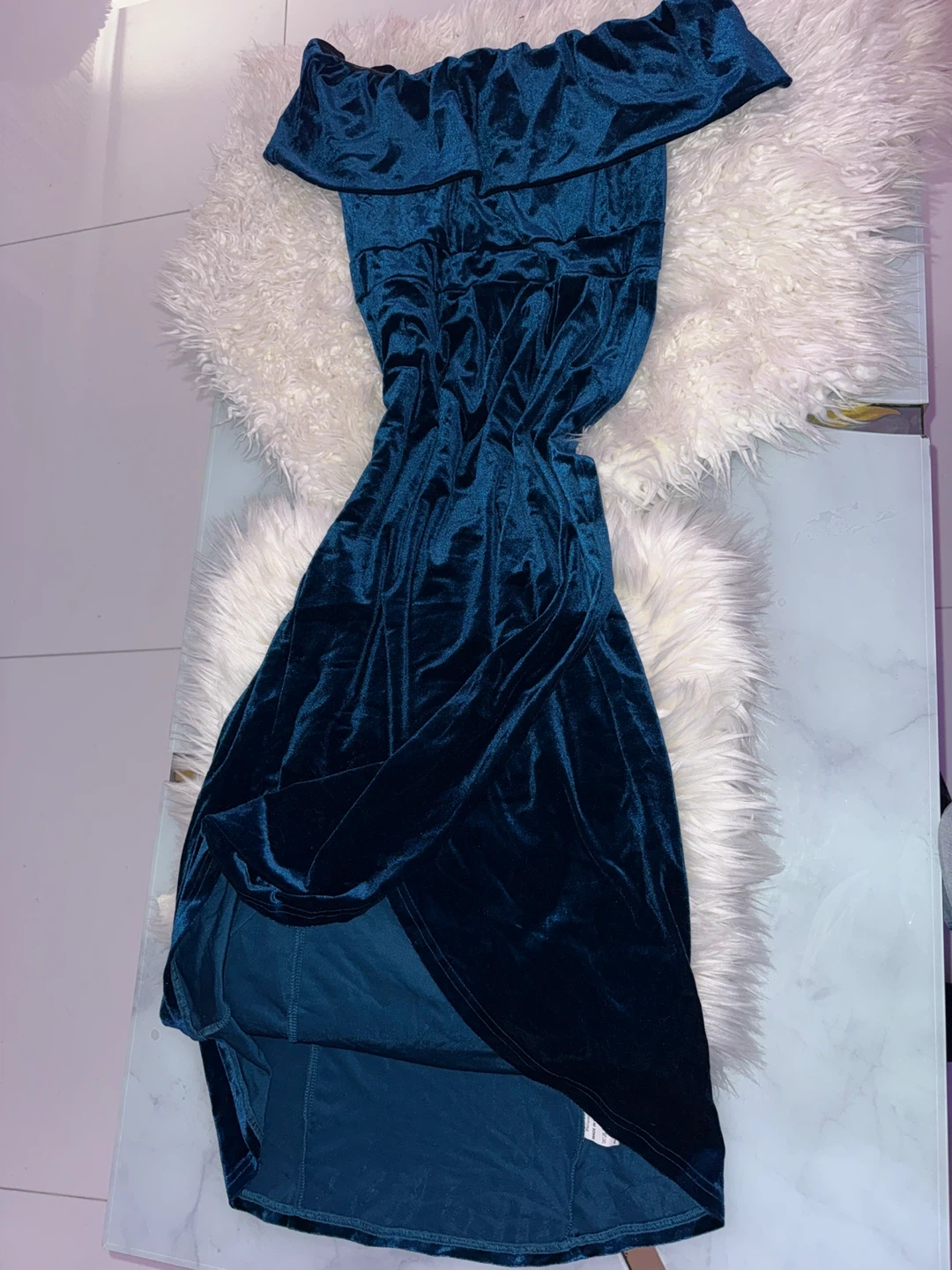 Blue Velvet Off-the-Shoulder Dress - photo 4