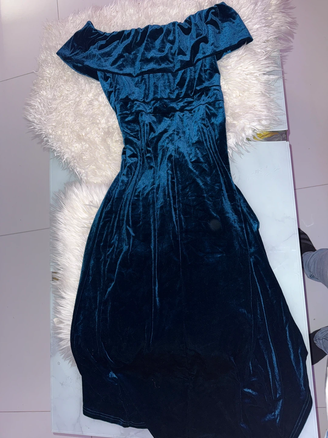 Blue Velvet Off-the-Shoulder Dress - photo 5