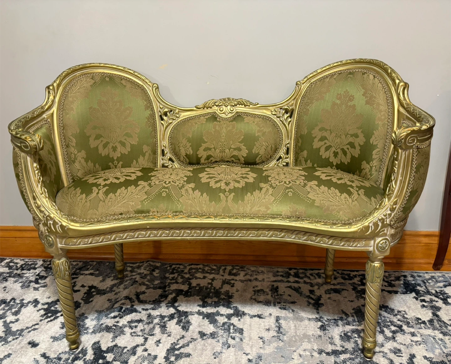 Antique Style Loveseat - Green & Gold