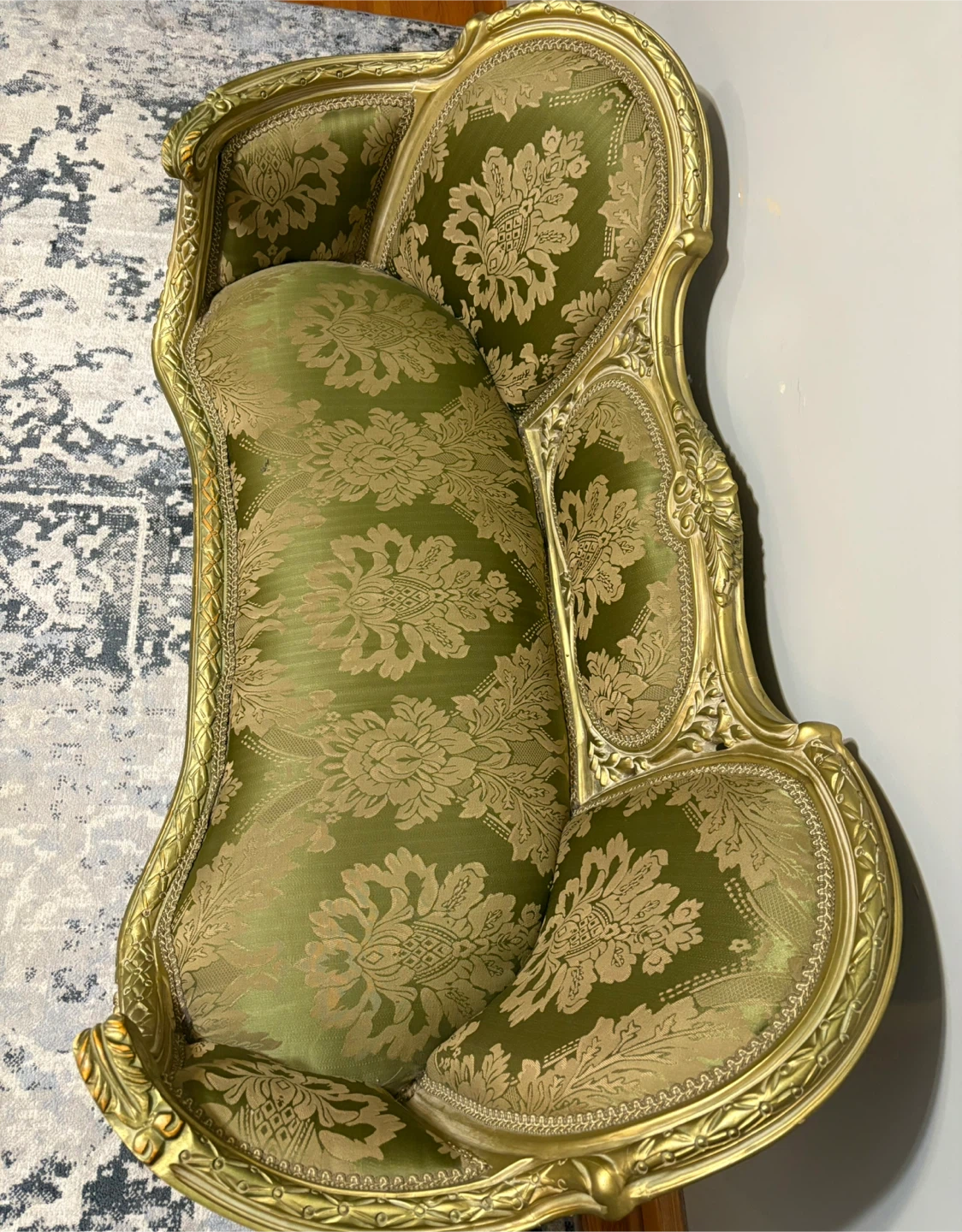 Antique Style Loveseat - Green & Gold - photo 2