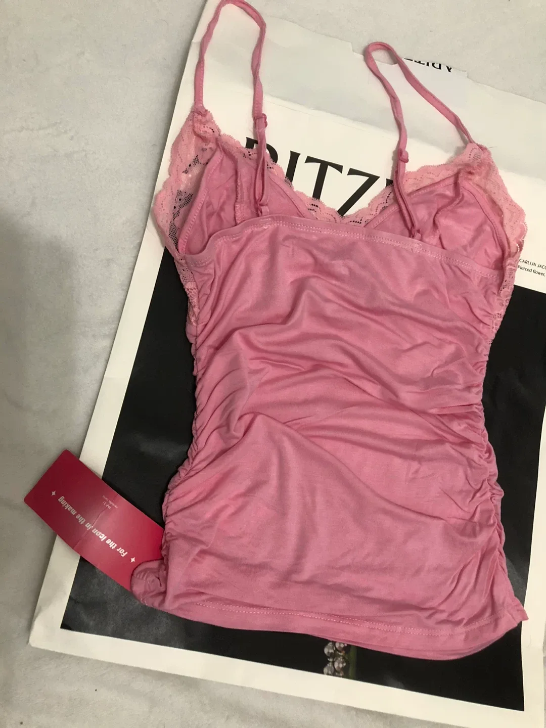 Shein Icon Pink Lace Cami Top image indicator(3)