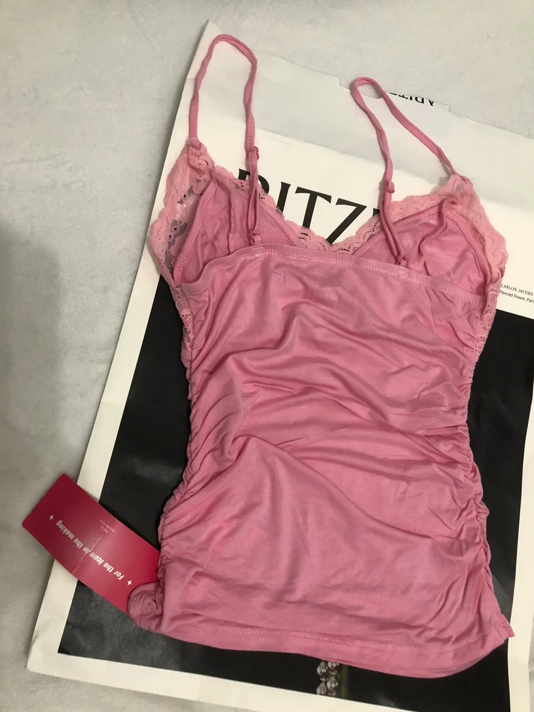 Shein Icon Pink Lace Cami Top image indicator(4)