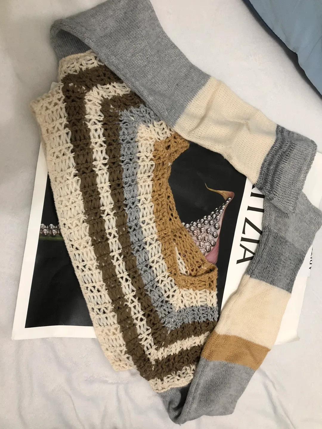 Shein ,Striped Knit Vest - Beige, Brown, Grey image indicator(4)