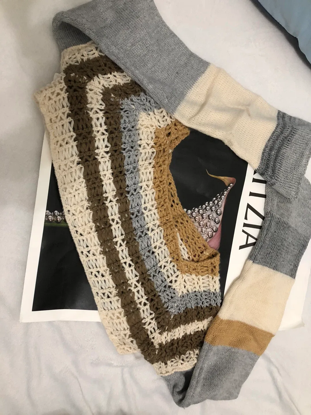 Shein ,Striped Knit Vest - Beige, Brown, Grey image indicator(2)