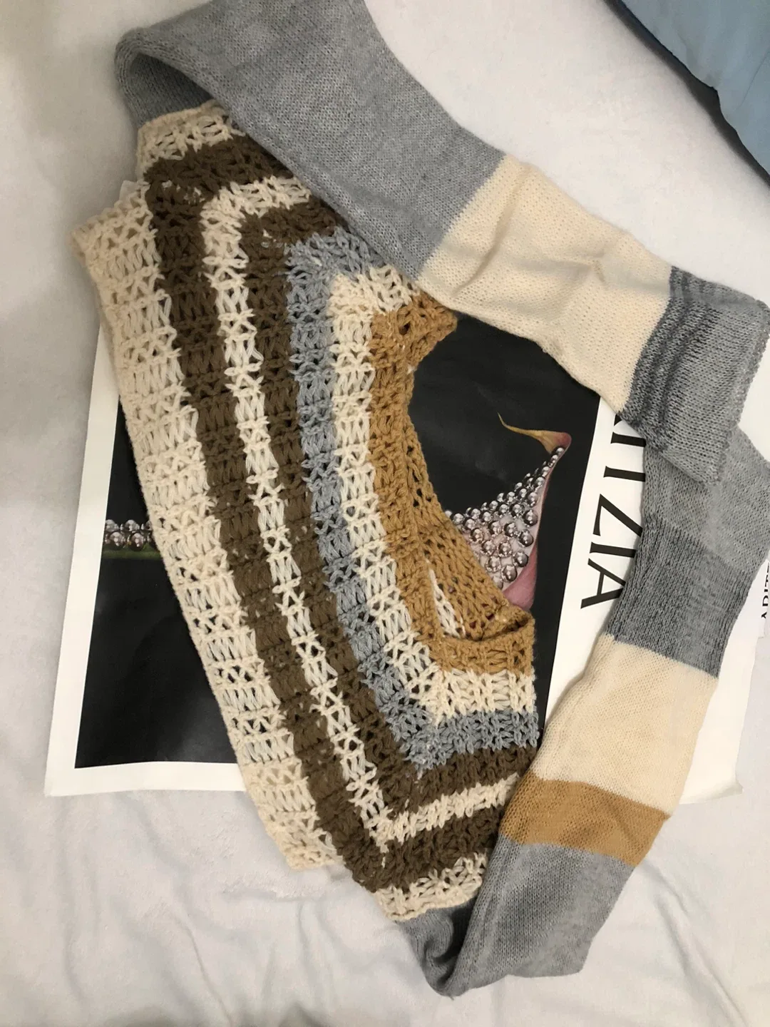 Shein ,Striped Knit Vest - Beige, Brown, Grey image indicator(3)