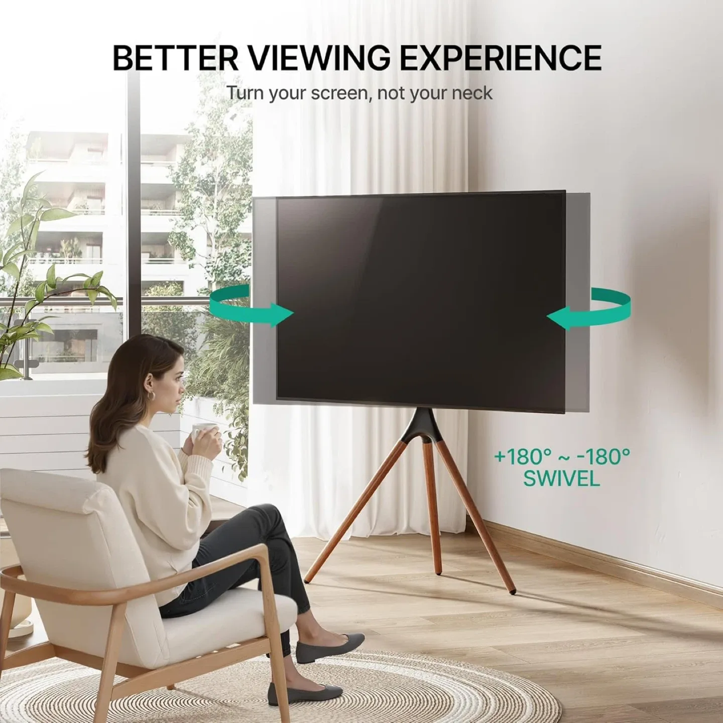 Artistic Easel Tripod TV Stand — Fits 43–65” TVs | 180° Swivel image indicator(2)