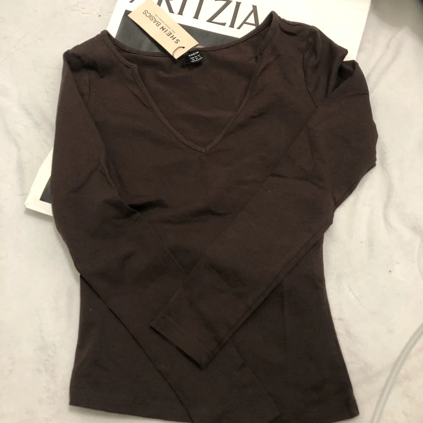 SHEIN Basics Brown Long Sleeve Top - Size S image indicator(2)