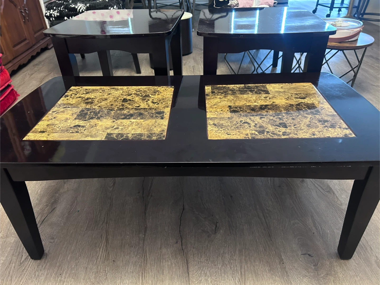 Coffee and End Table Set - Black with Marble Detail - photo 2