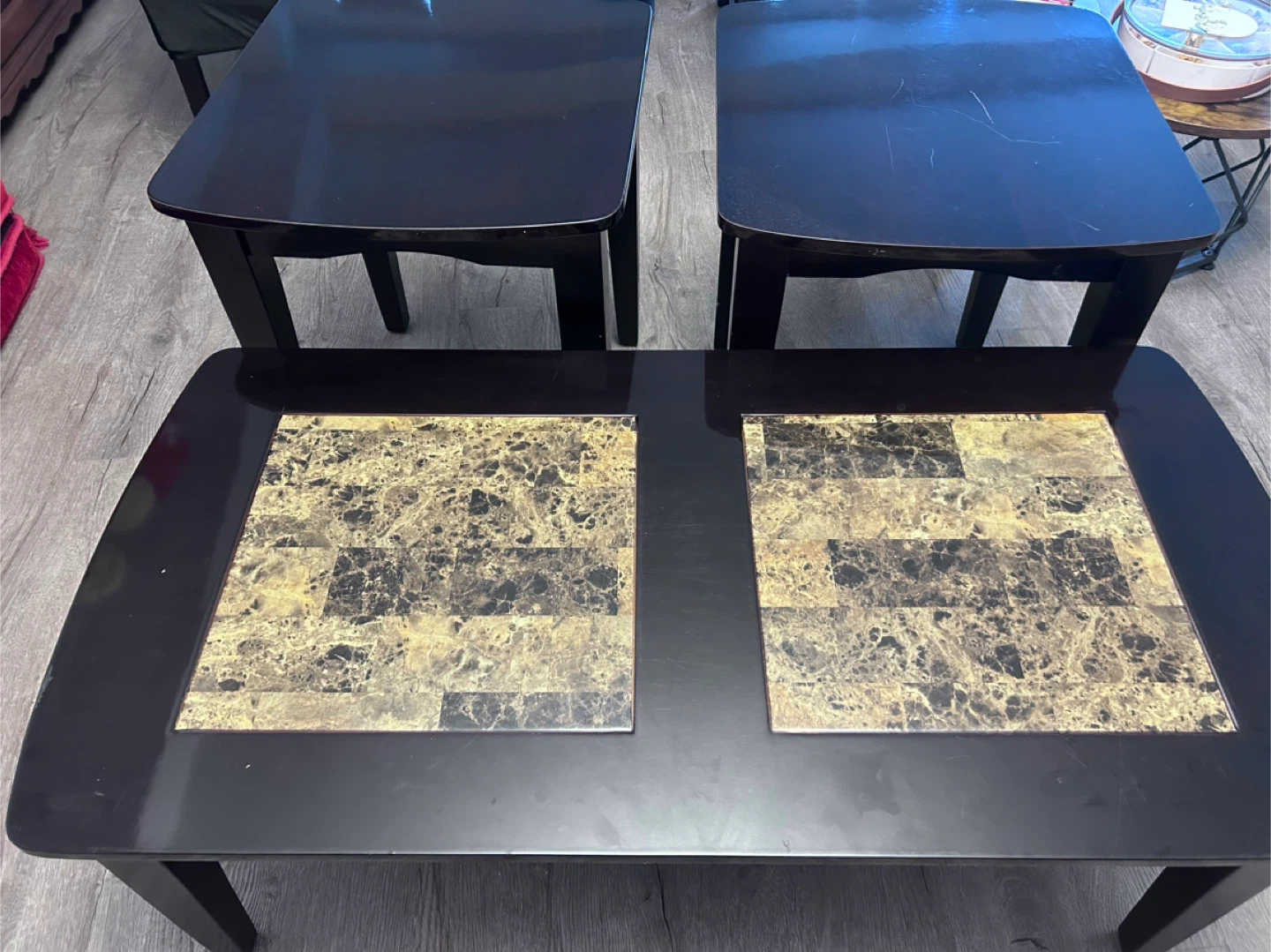 Coffee and End Table Set - Black with Marble Detail