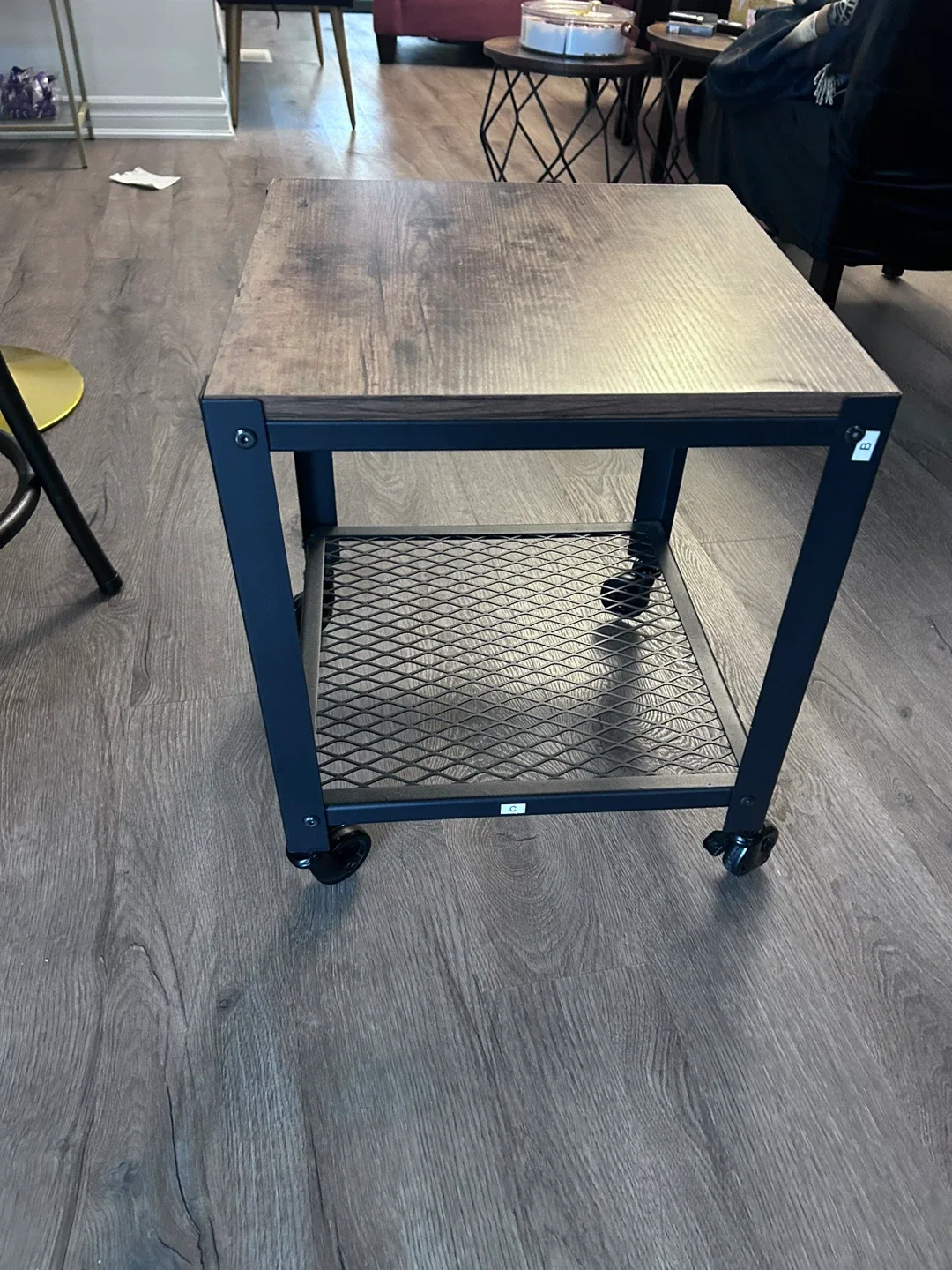 Rolling Side Table - Wood & Metal